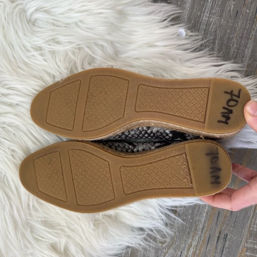 Tory Burch Heather Snake Satin Espadrille Wedges Black Gray Size 7